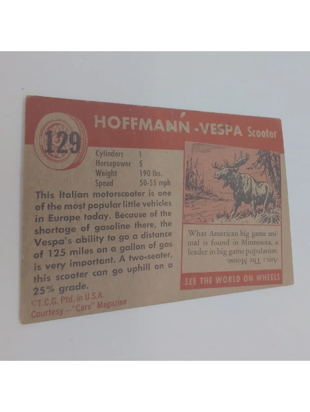 1954 Topps Card Set 3 Long Island Car Museum, Vespa, De Dion Bouton Trike
